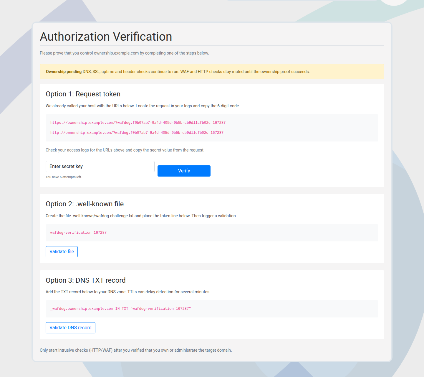 Ownership verification view