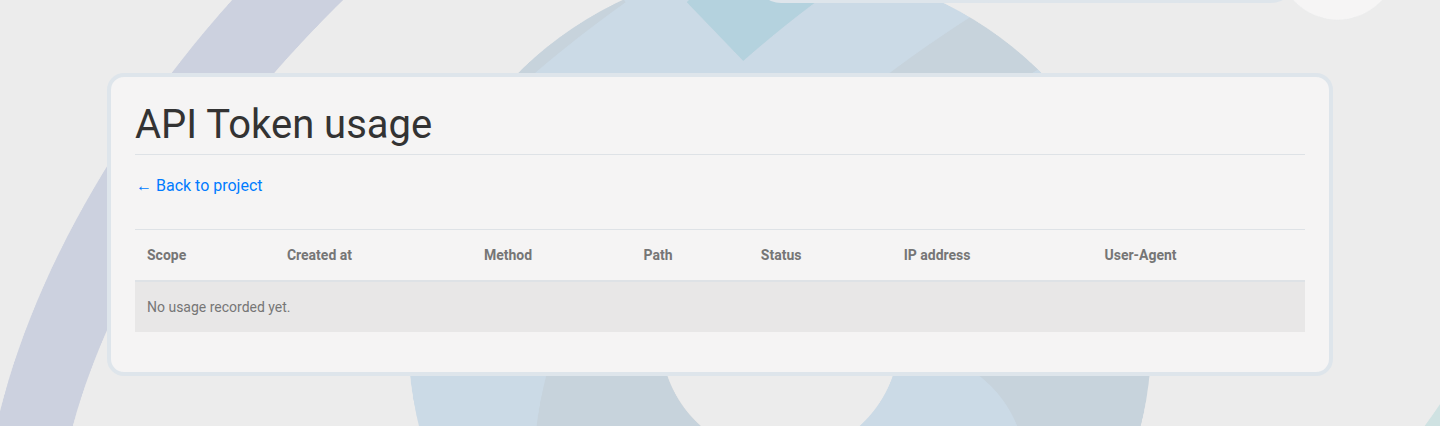 API token log view