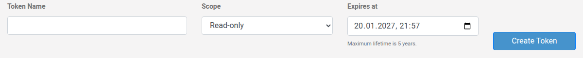 API token creation form