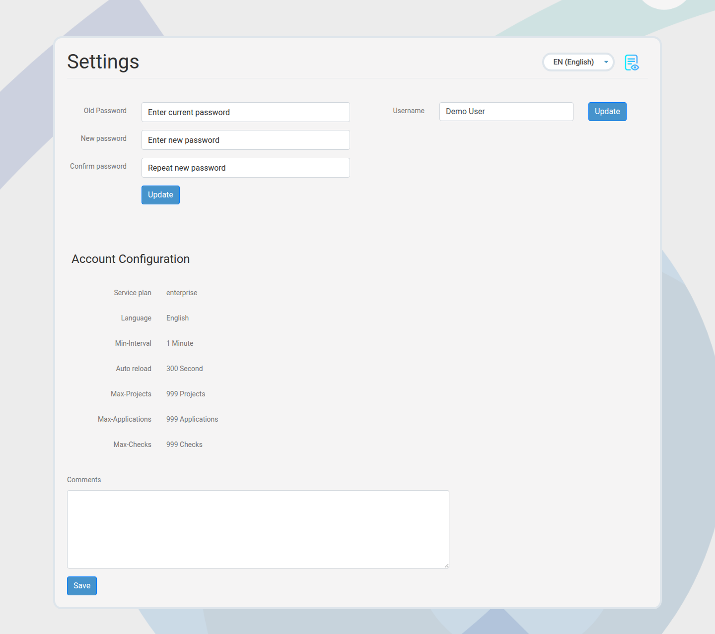 Account settings page